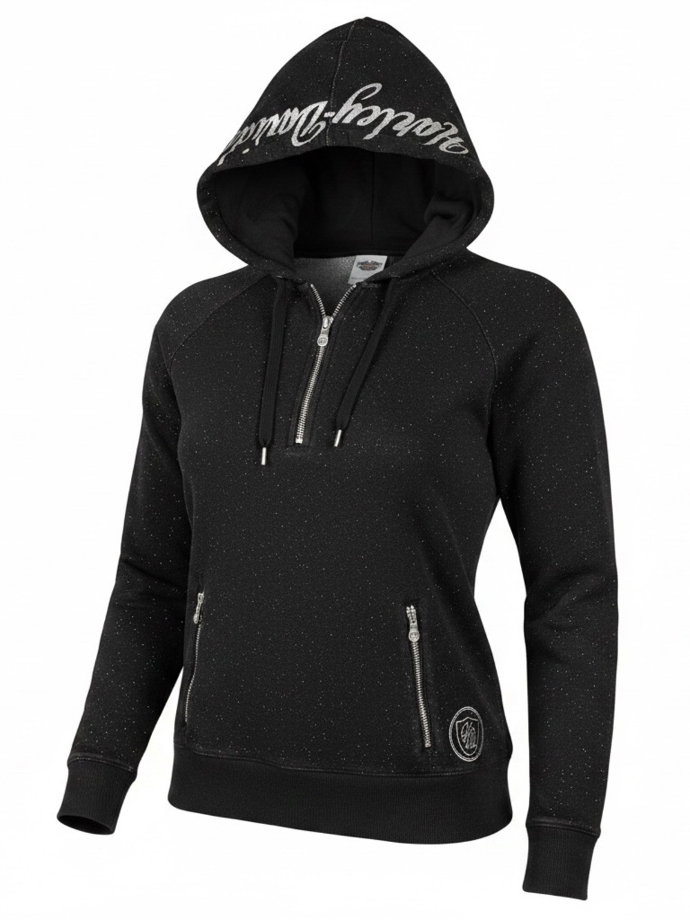 Harley-Davidson Black Sparkle Half-Zip Hoodie with Script Hood